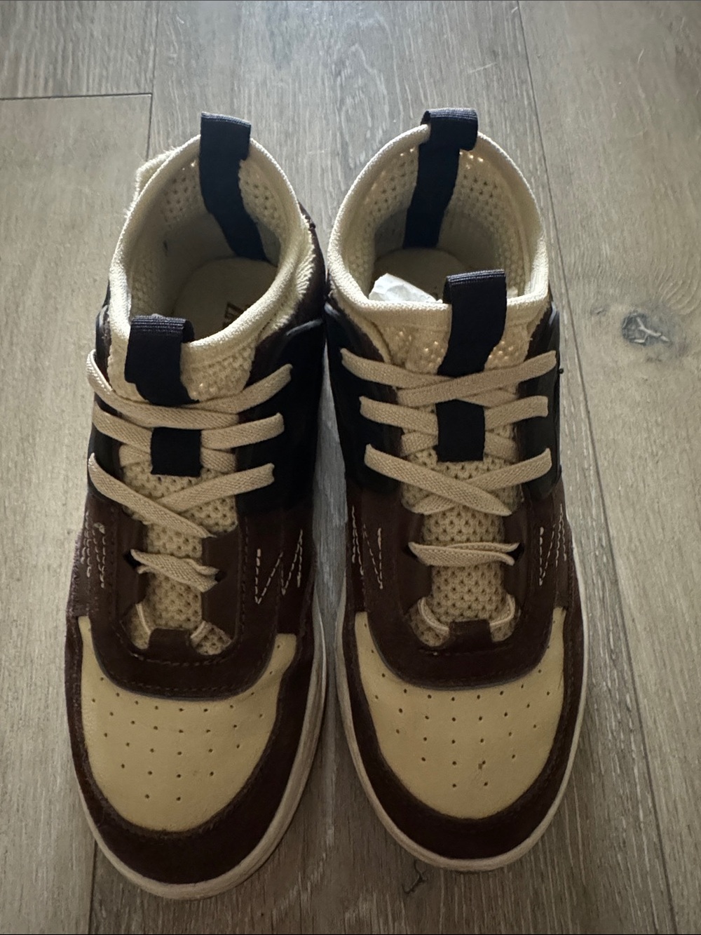 Zara Kids Brown and Cream High-Top Sneakers